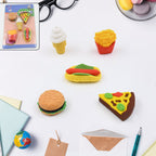 Variety of mini 3D food erasers, ideal for school supplies and fun.