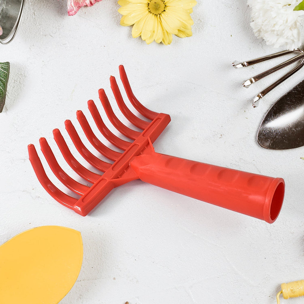Ergonomic plastic garden hand rake with durable 9-tooth design
