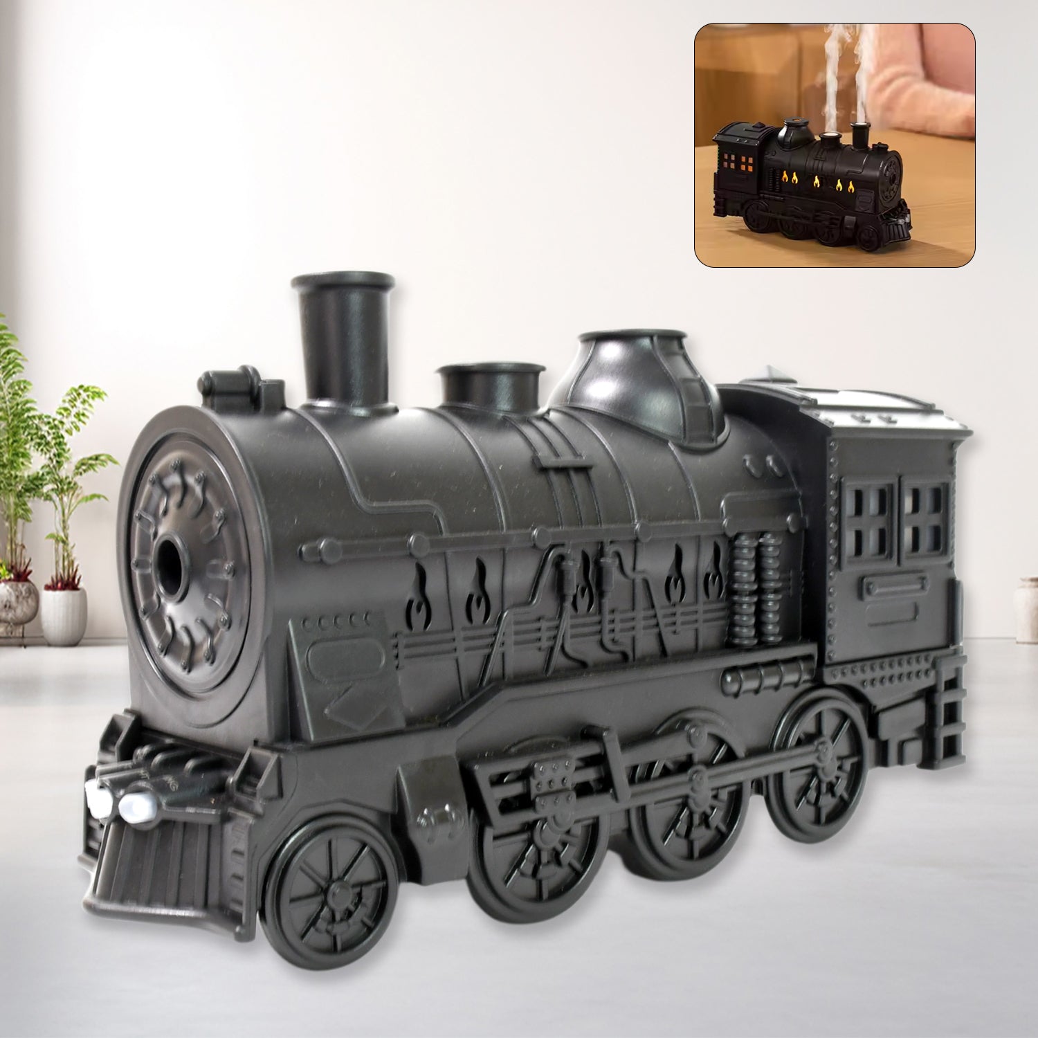 SteamLine portable mini humidifier with train shape and adjustable mist