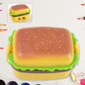 Burger shape double hole sharpener with eraser top view showing colorful design