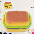 Burger shape double hole sharpener with eraser top view showing colorful design
