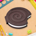 Front view of the round Chocolate Diary, mimicking a chocolate biscuit design.