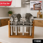 Sleek stainless steel dessert spoons and forks from cutlery set