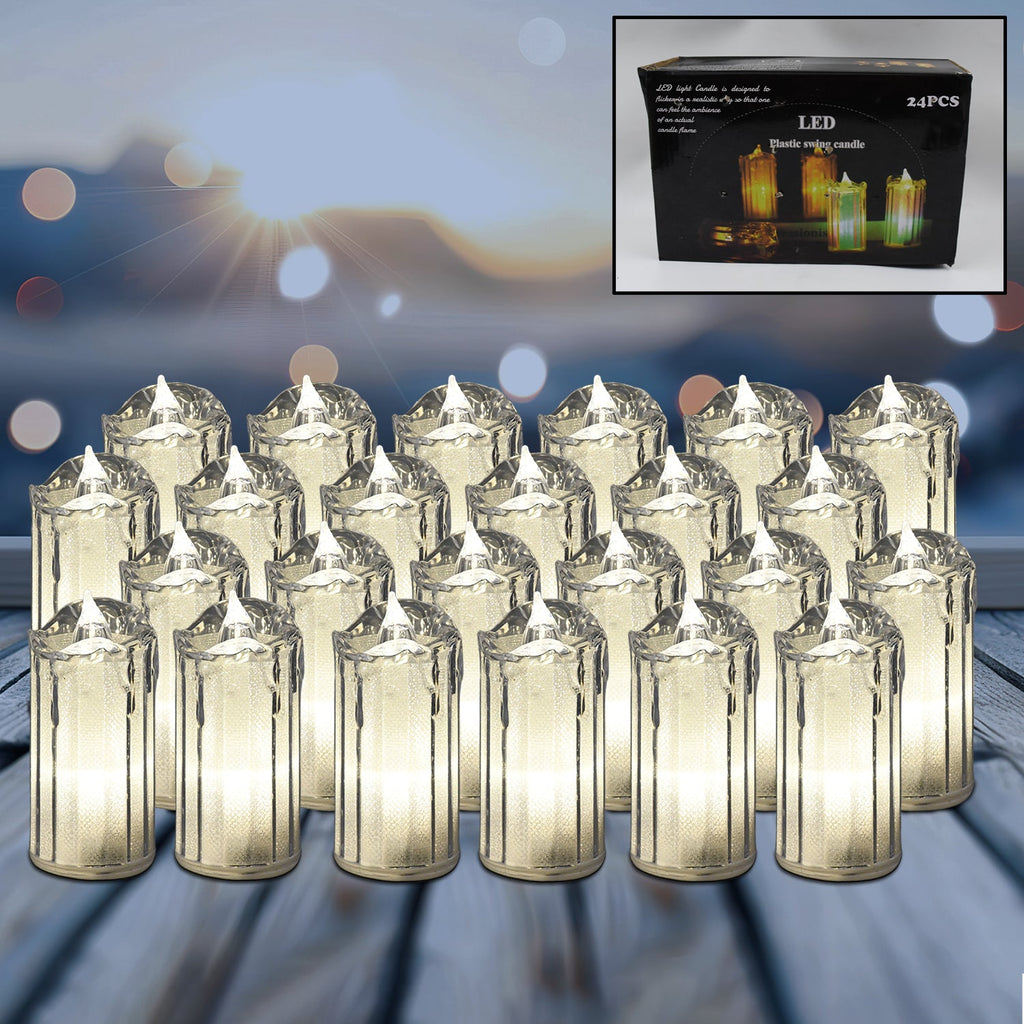 A cluster of 24 flameless LED candles glowing warmly, perfect for Diwali decor.
