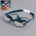 Anti-fog swimming goggles with UV protection and mirrored lenses in plastic case