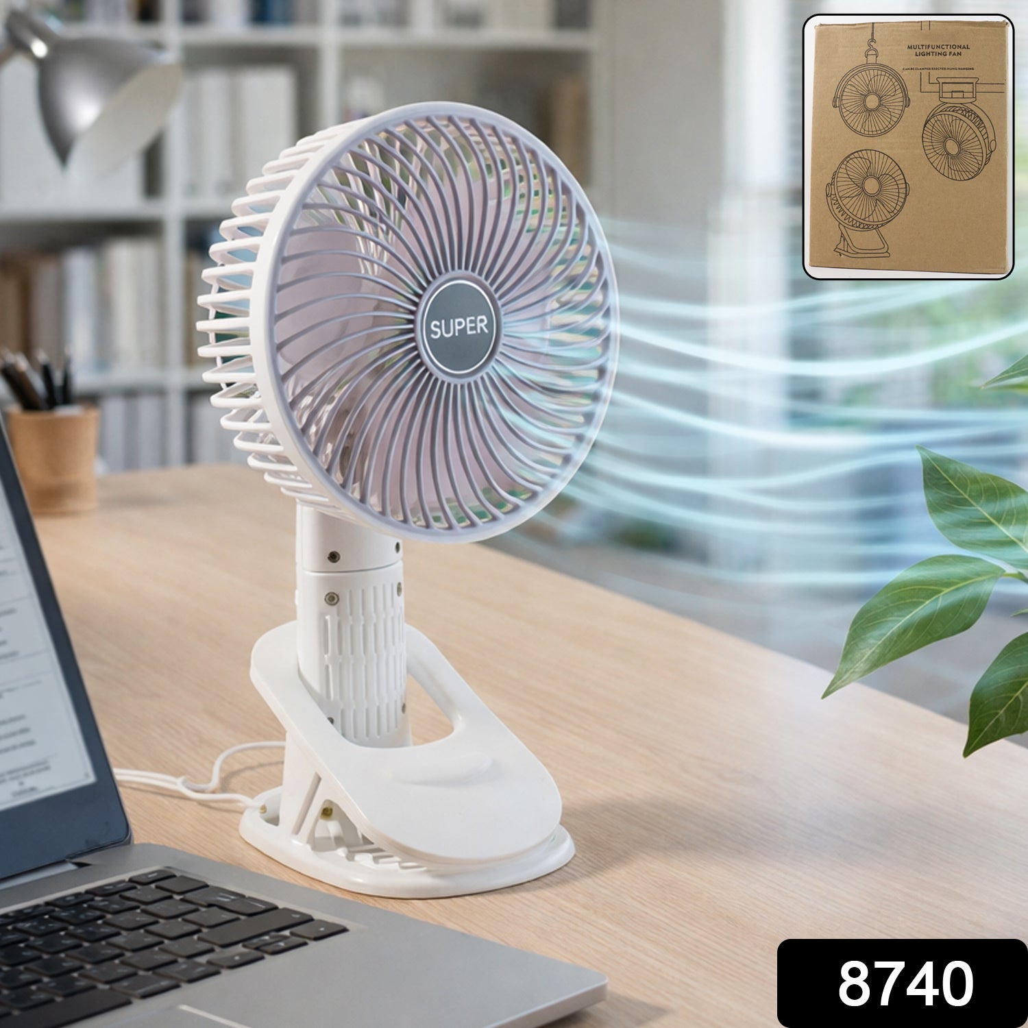 USB fan plugged in and ready to use for personal cooling