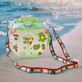 Vibrant green Donut Water Bottle with a straw and adjustable shoulder strap, perfect for kids.