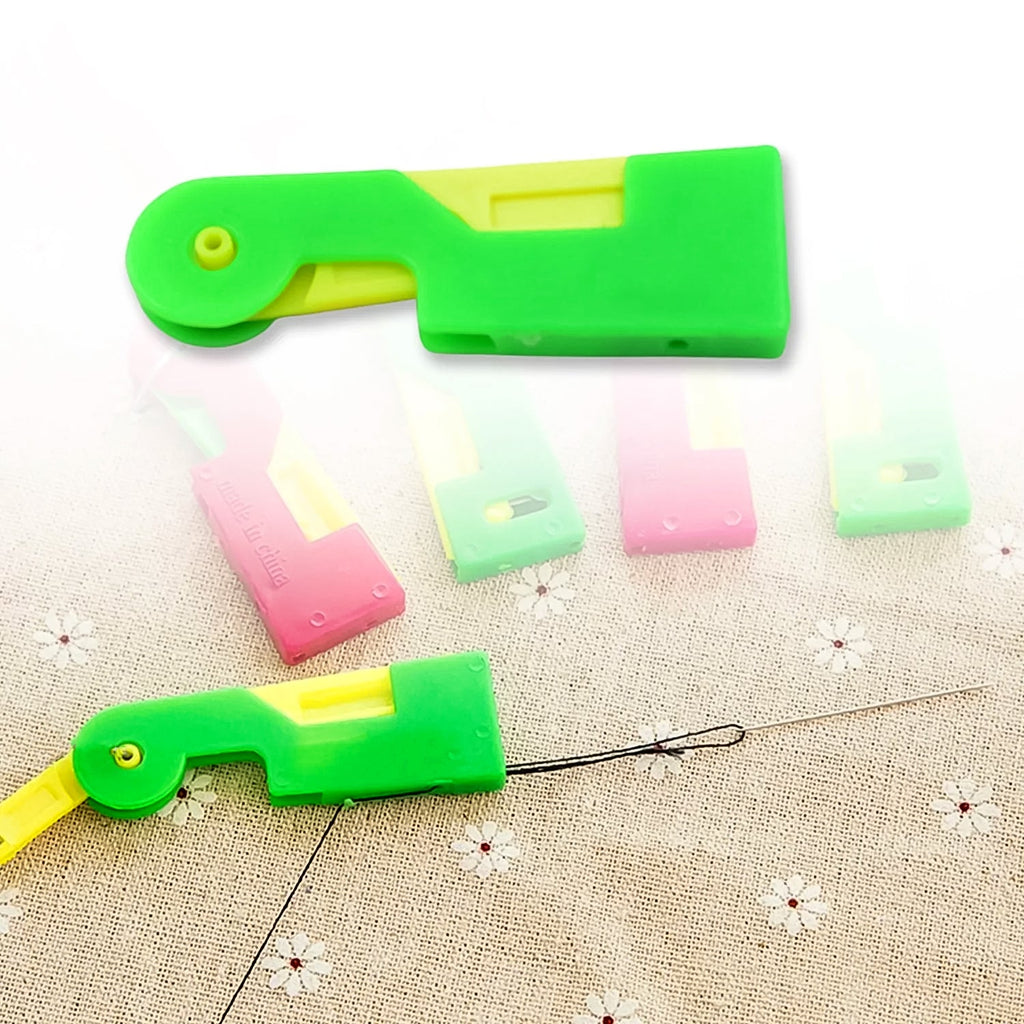Automatic sui dhaga device in a vibrant multicolour, displayed with clear usage instructions.