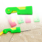 Automatic sui dhaga device in a vibrant multicolour, displayed with clear usage instructions.