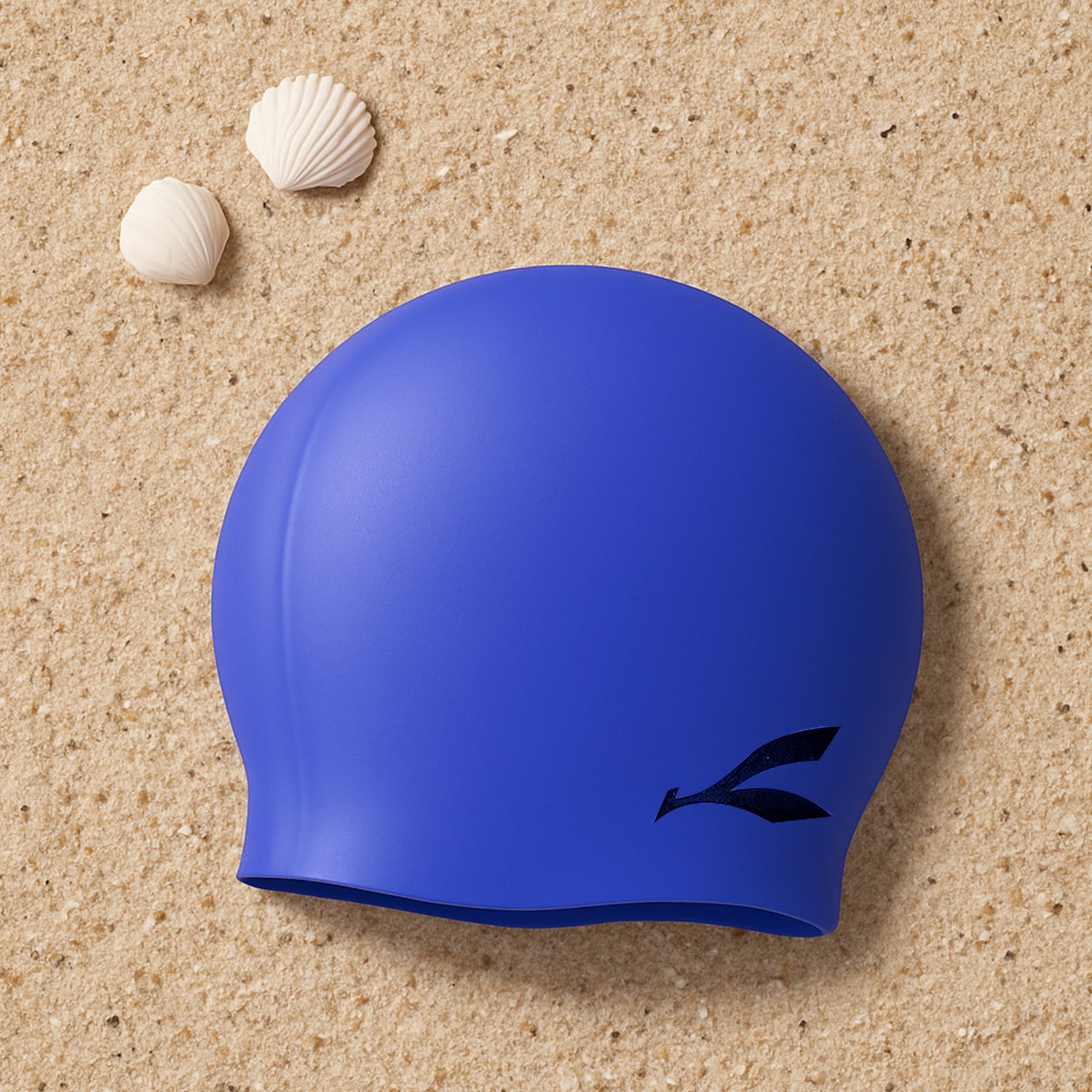 Front view of a silicone swimming cap demonstrating sleek hydrodynamic design
