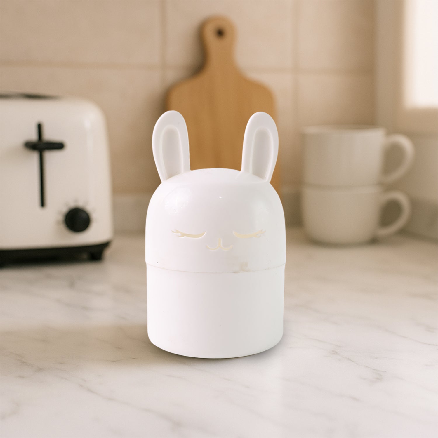 Front view of bunny shaped kitchen storage box with cute ears