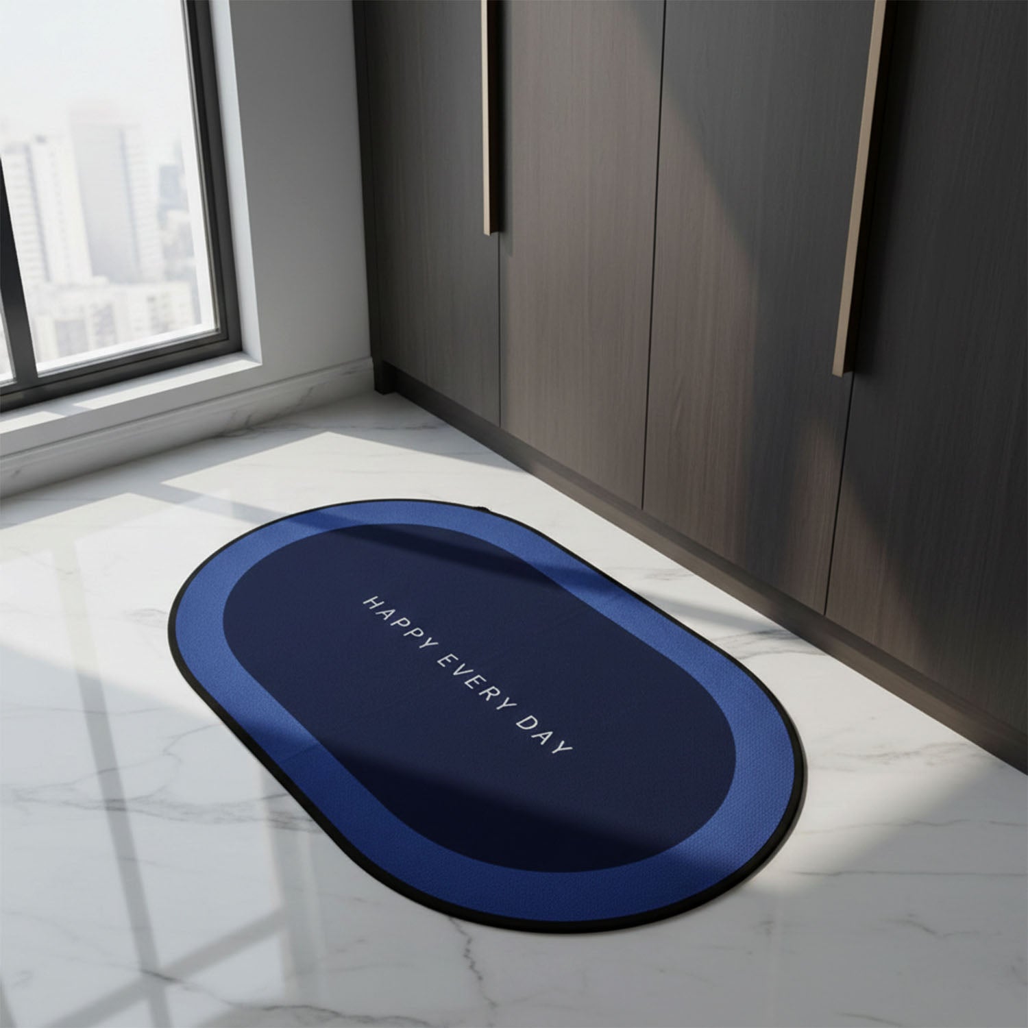 Close-up of high-quality velvet material on oval bathroom mat
