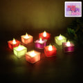 Square multicolor LED flameless tealight candles creating a warm ambient glow