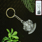 Lord Ganesha keychain with silver metal finish, front view