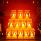 Set of 12 LED storm lantern decorative lights glowing warmly
