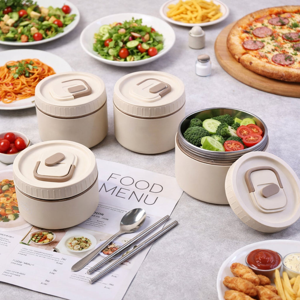 Bento style lunch box set with multiple leak-resistant containers and carry bag