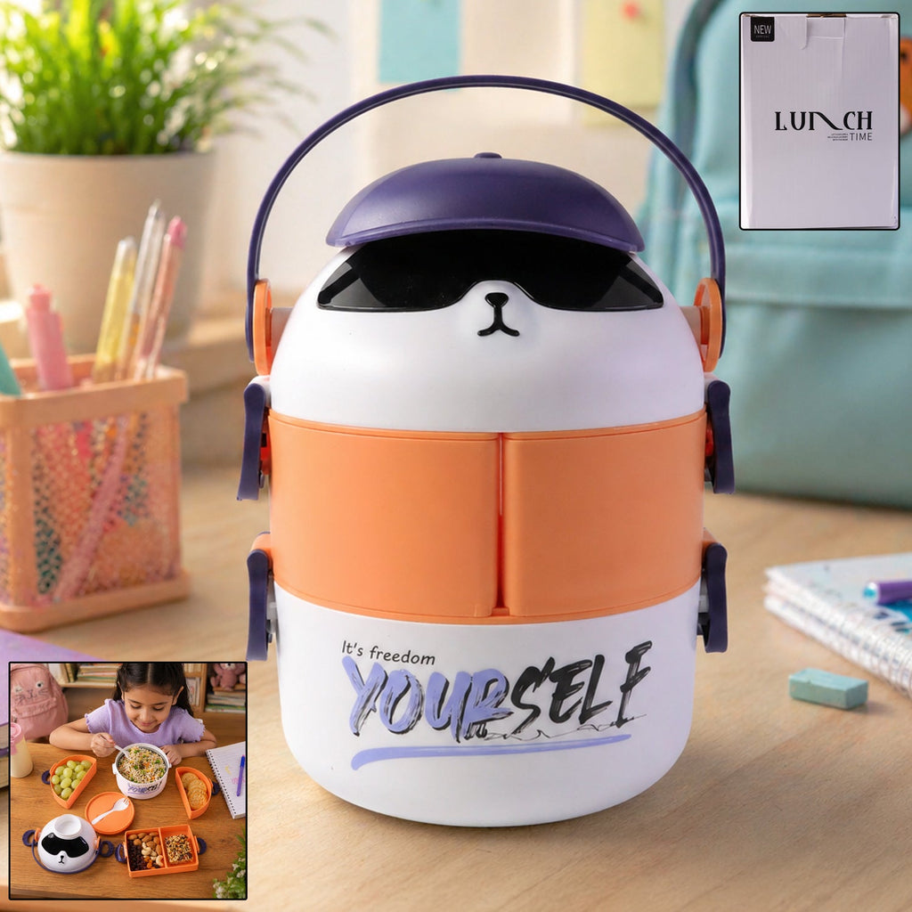 Cartoon double layer kids lunch box with handle