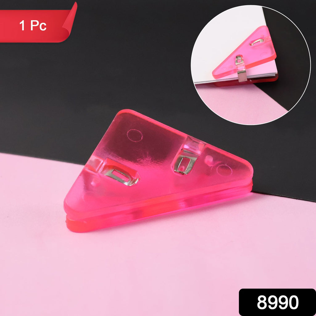 Triangle corner clip holding multiple papers neatly