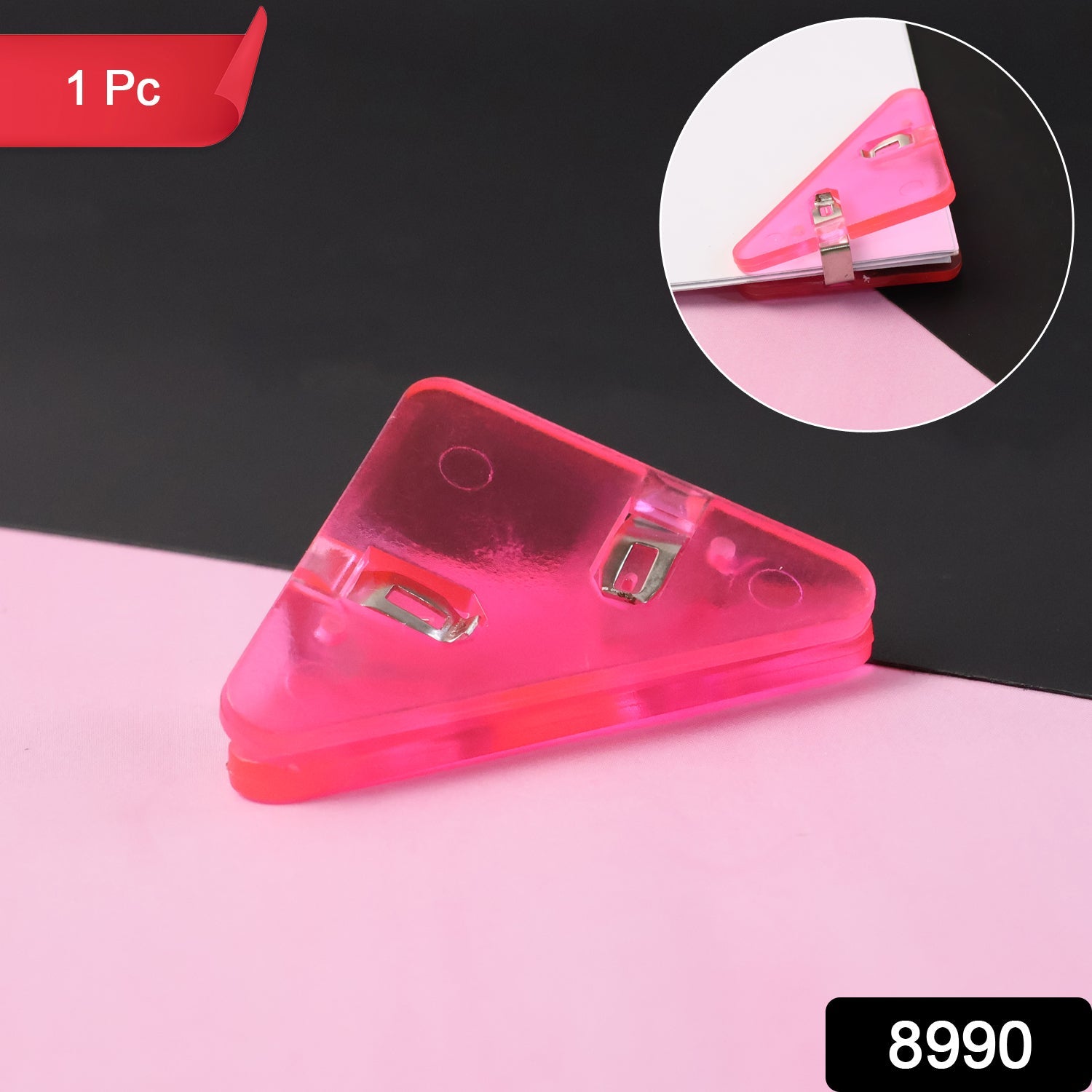 Triangle corner clip holding multiple papers neatly