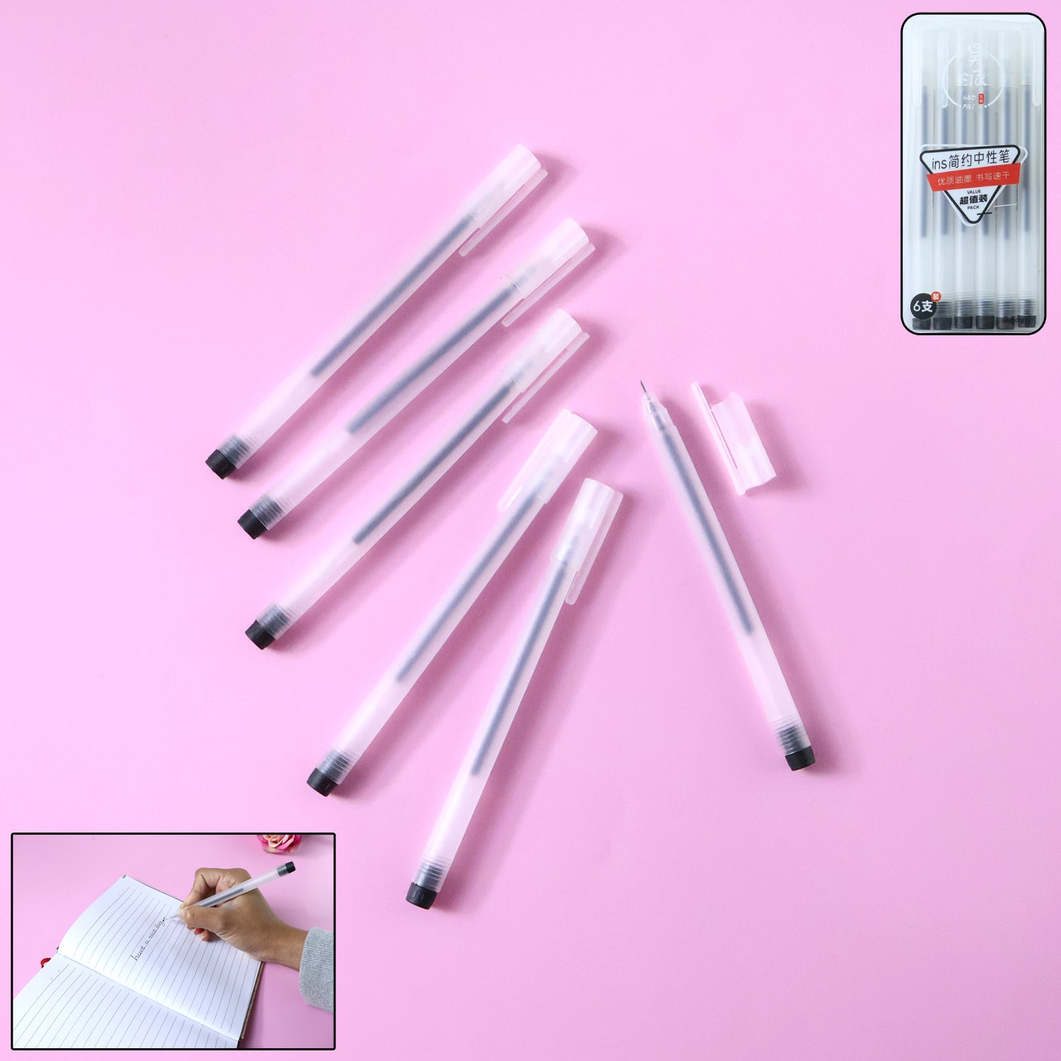 Black gel pen with transparent body for smooth writing