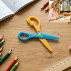 Child-safe plastic safety scissors with rounded tips for kids