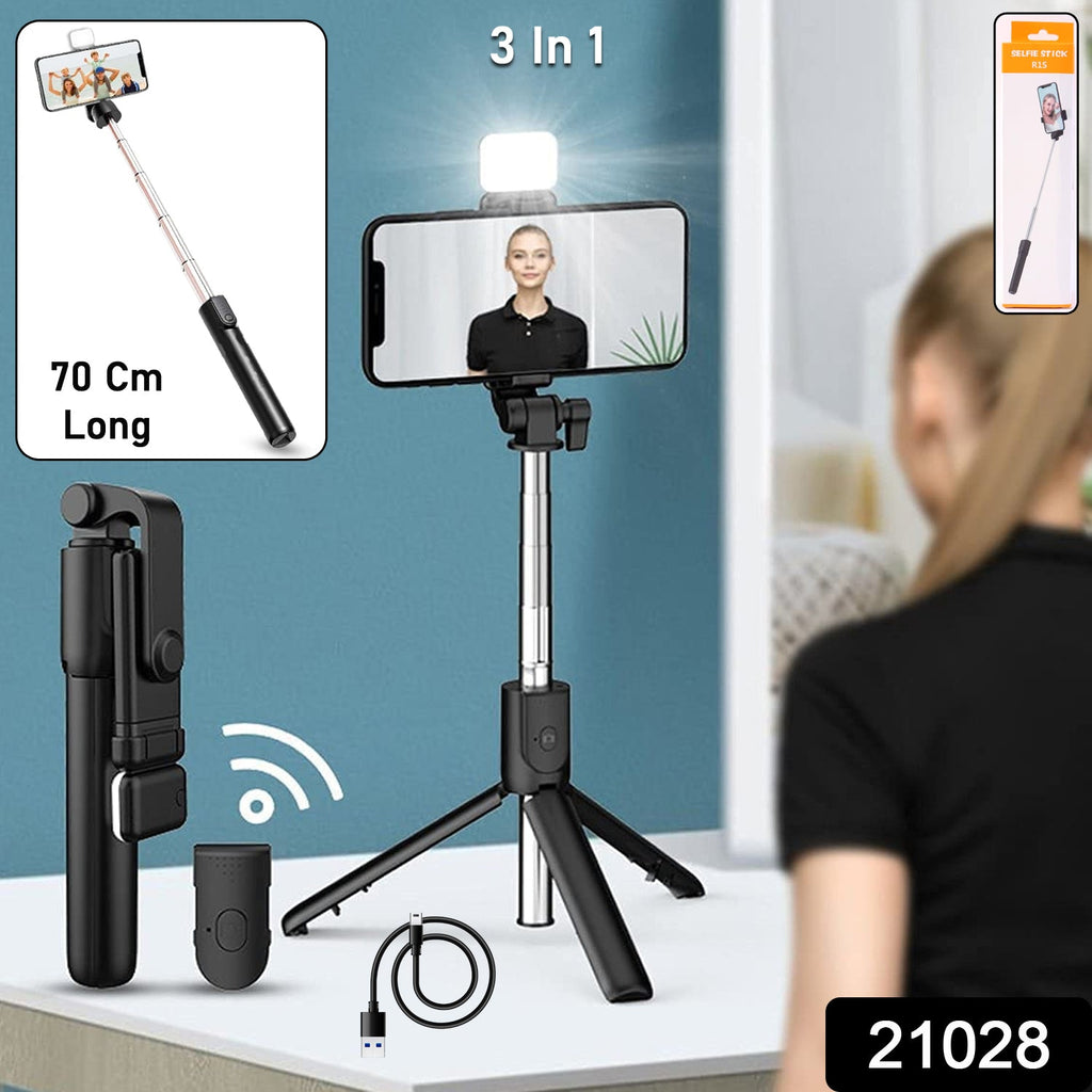 Wired selfie stick with tripod stand and extendable handle for stable photography