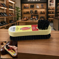 Dual action shoe cleaning brush with soft and hard bristles