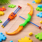 A complete Kids Archery Set featuring a yellow plastic bow, three arrows, and a vibrant target board.