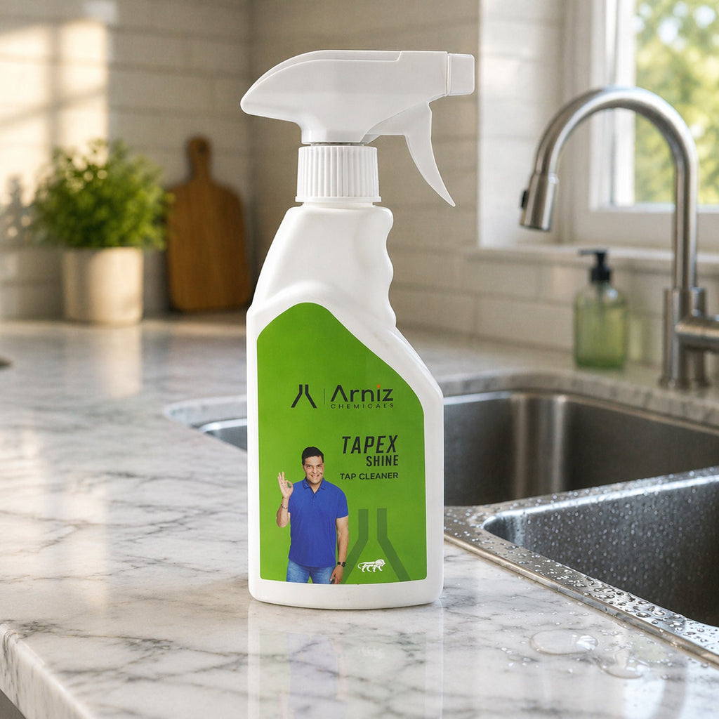 Kitchen faucet cleaning liquid in spray bottle