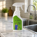 Kitchen faucet cleaning liquid in spray bottle