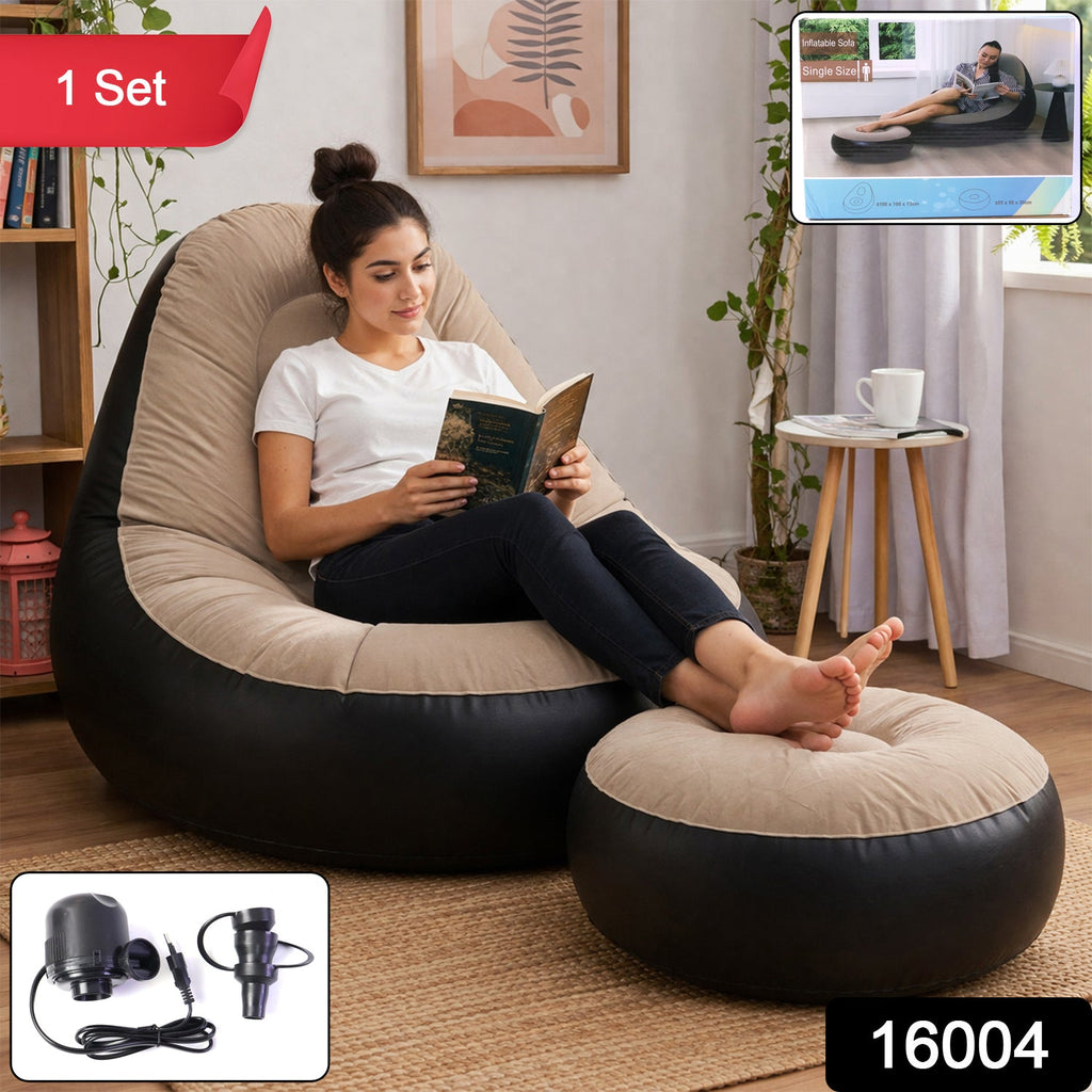 Side view of inflatable air sofa chair with footrest