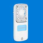 White portable personal air cooler on a table, ready for use indoors or outdoors.