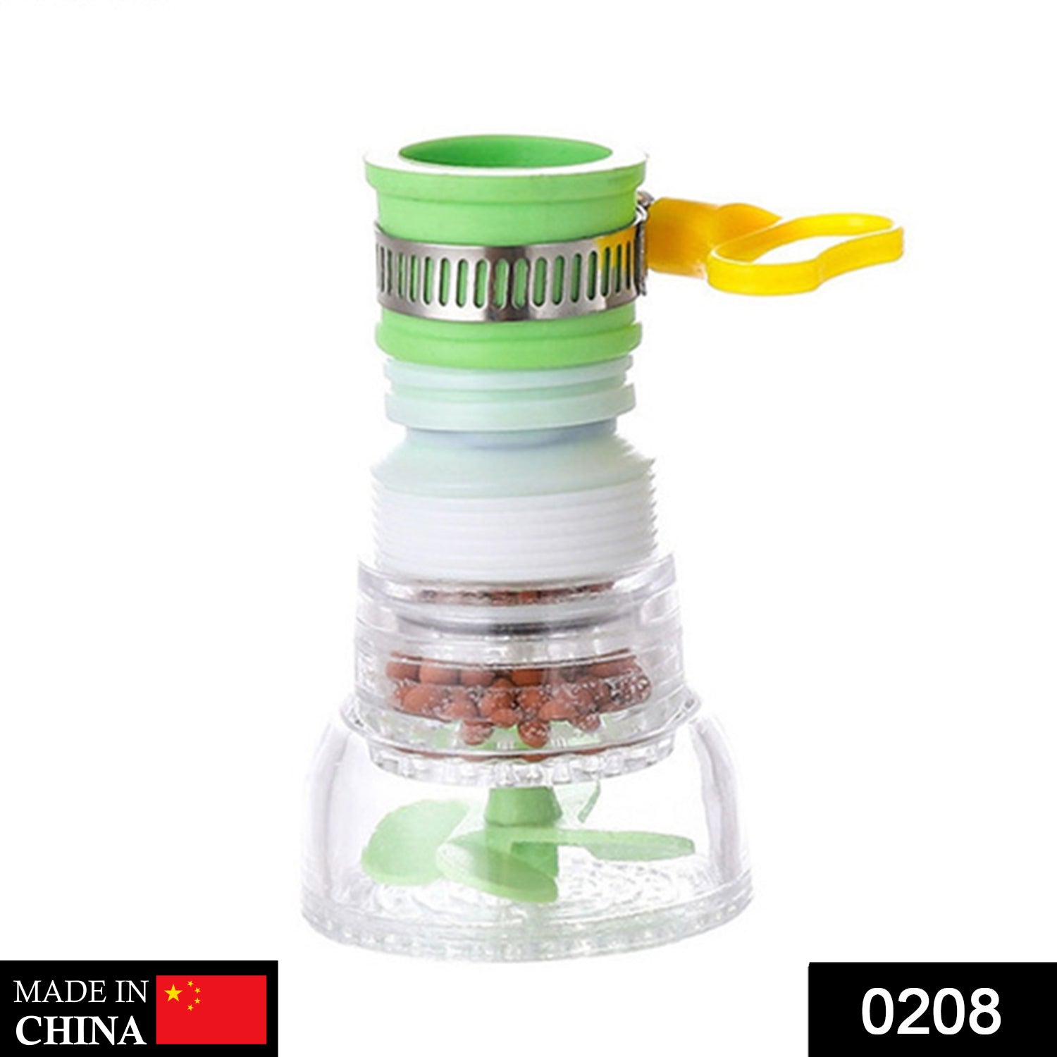 Close-up of the adjustable water-saving faucet regulator design.