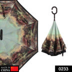 Close-up of the automatic button on the stylish metal handle of the reverse umbrella.