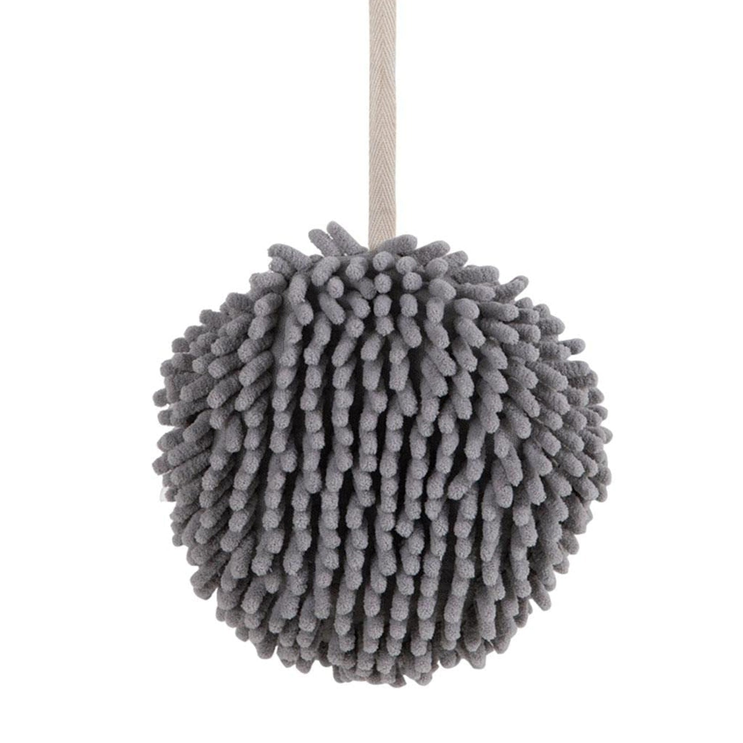 Plush hanging hand towel with convenient loop for easy placement.