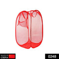 Foldable mesh laundry hamper with a side pocket, ideal for small items.