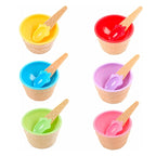 Complete set of six reusable ice cream bowls and spoons displayed