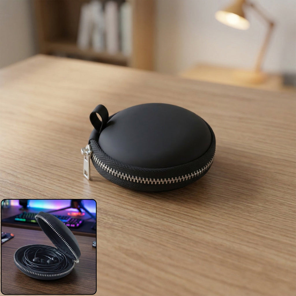Compact hard shell earphone carrying case for travel and protection