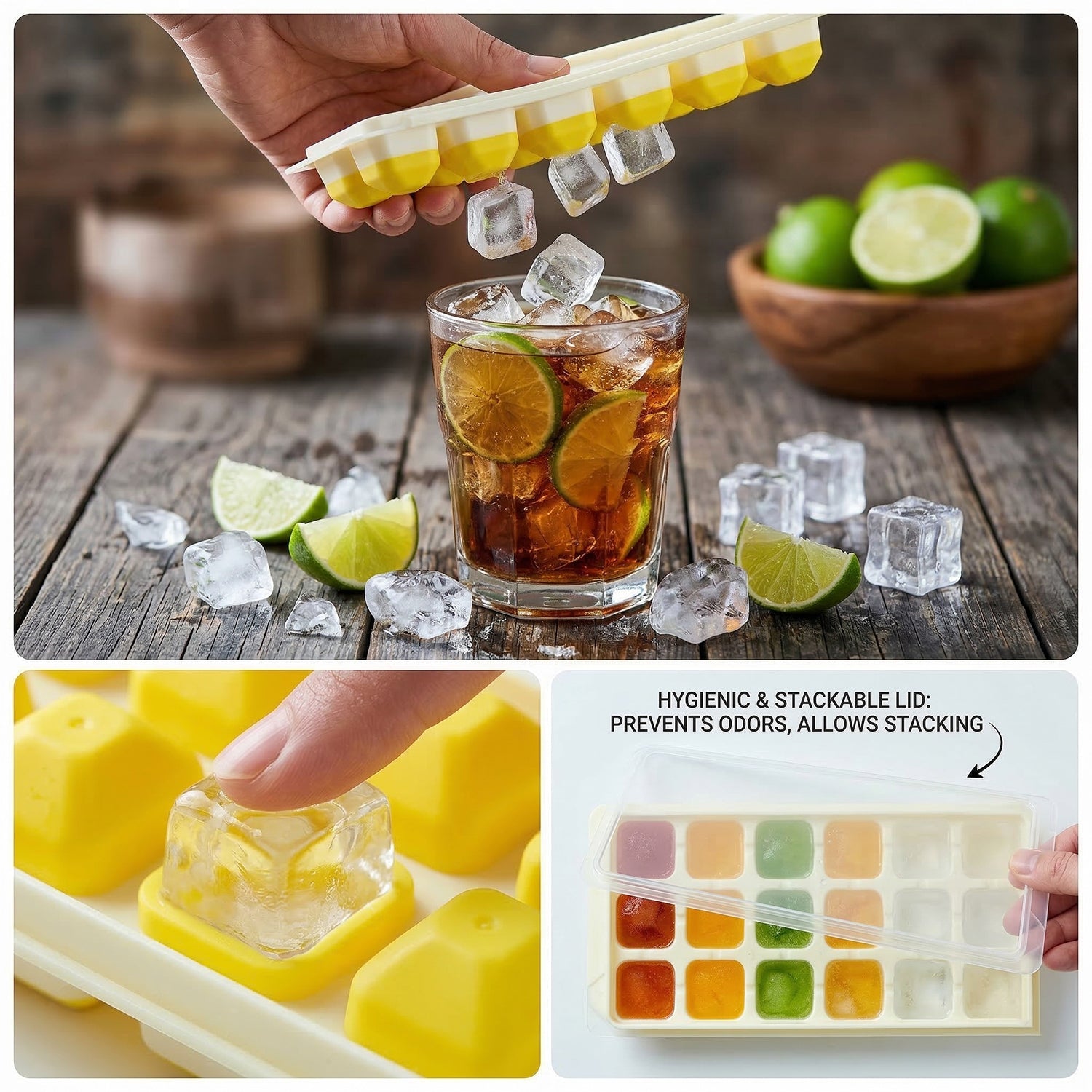 Multi-purpose ice tray with lid for freezer storage, chocolates, jellies and frozen treats.