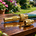 Durable brass garden hose spray nozzle for outdoor watering and cleaning