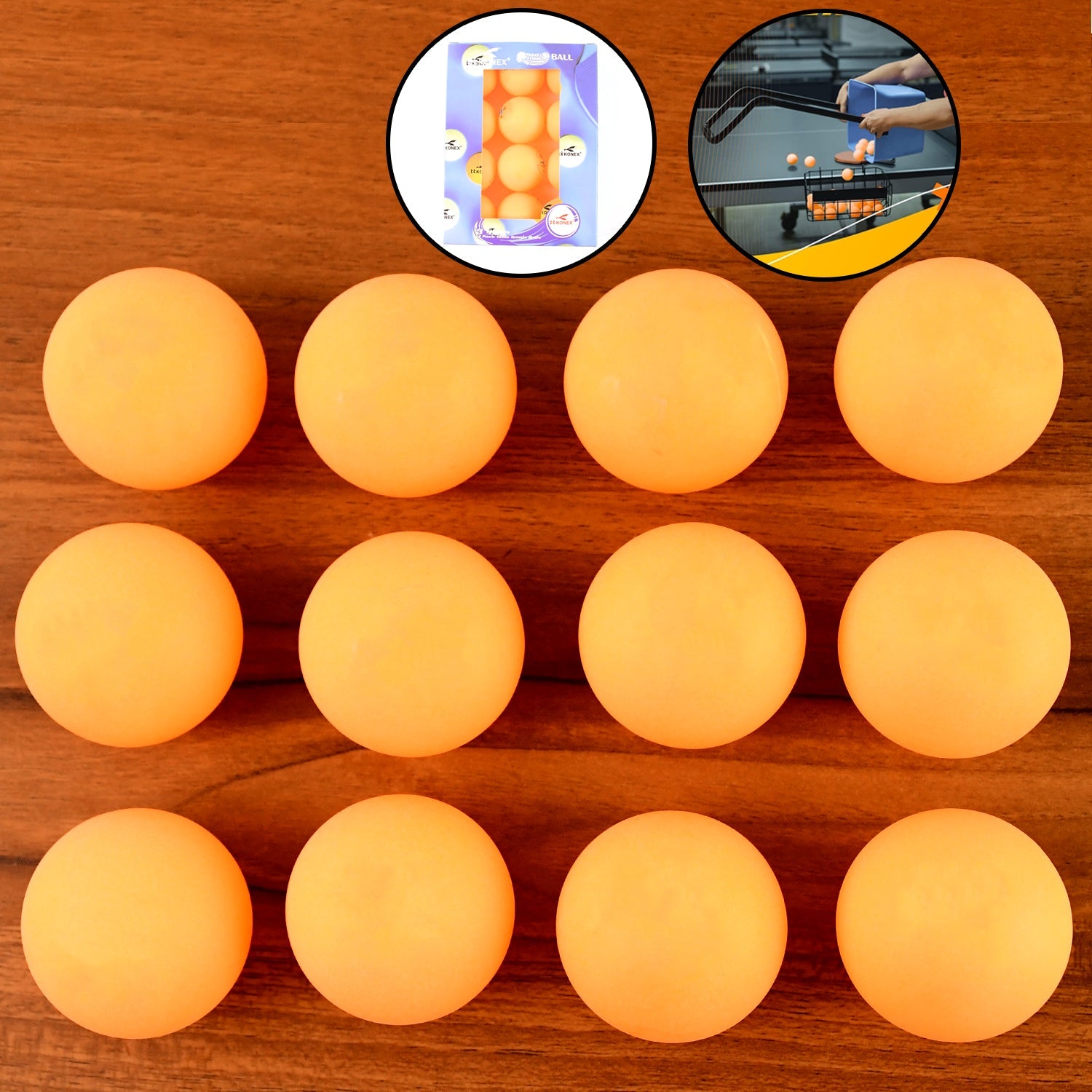 Set of 12 seamless orange 3-star table tennis balls made from durable ABS plastic