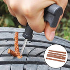 All 8 pieces of the tubeless tyre repair kit including rubber strips.