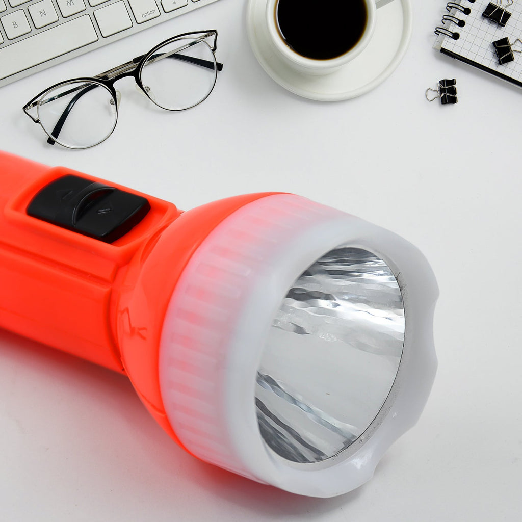 Close-up of the LED Kids Torchlight showing its two light sources.