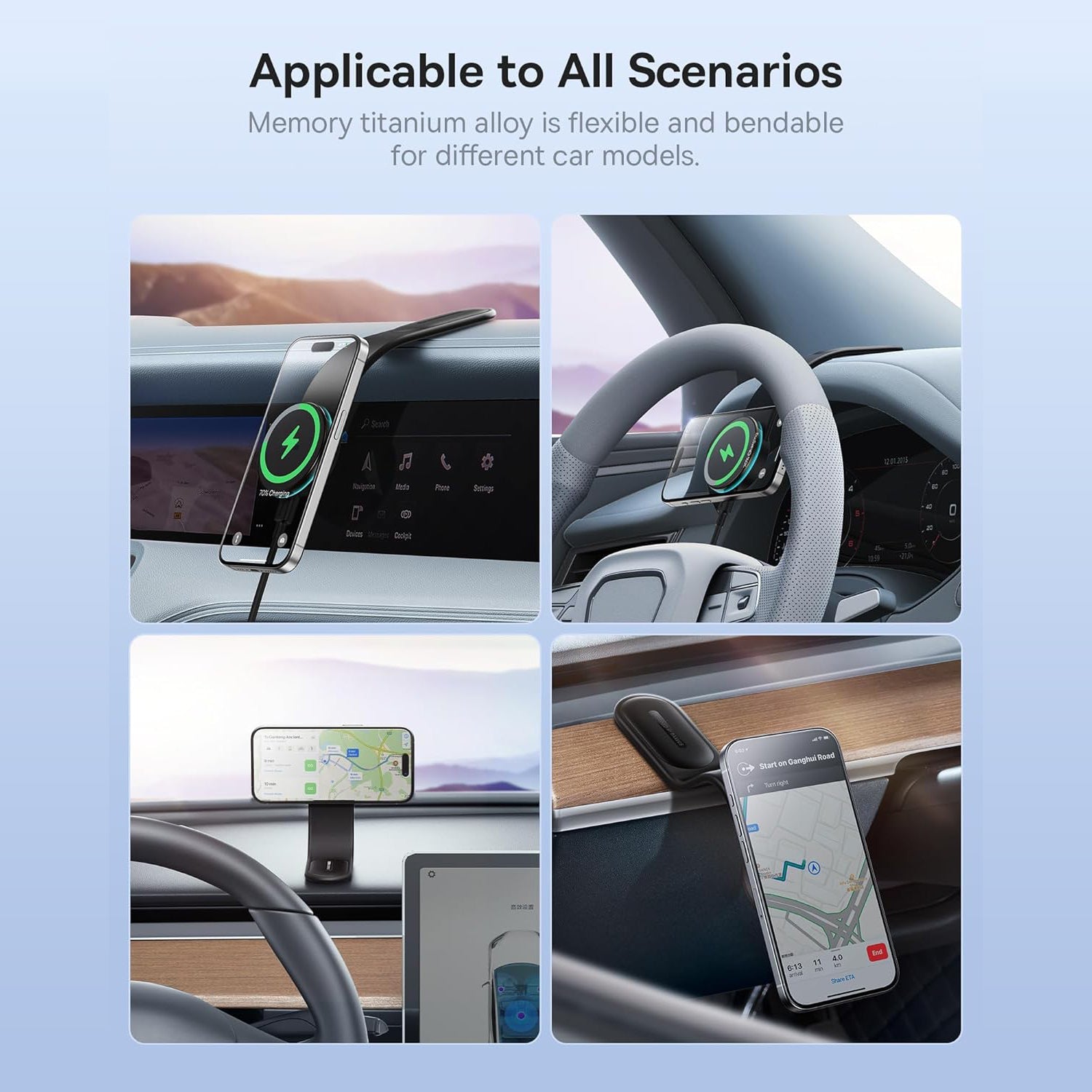Elegant minimalist wireless car charger for dashboard