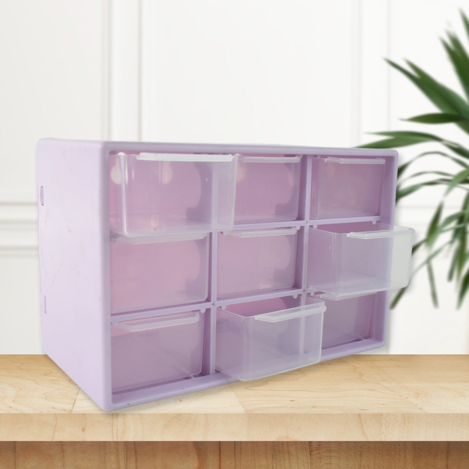 Open view of 9-compartment plastic jewellery drawer organizer