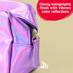 Neutral image of cosmetic pouch showing holographic texture