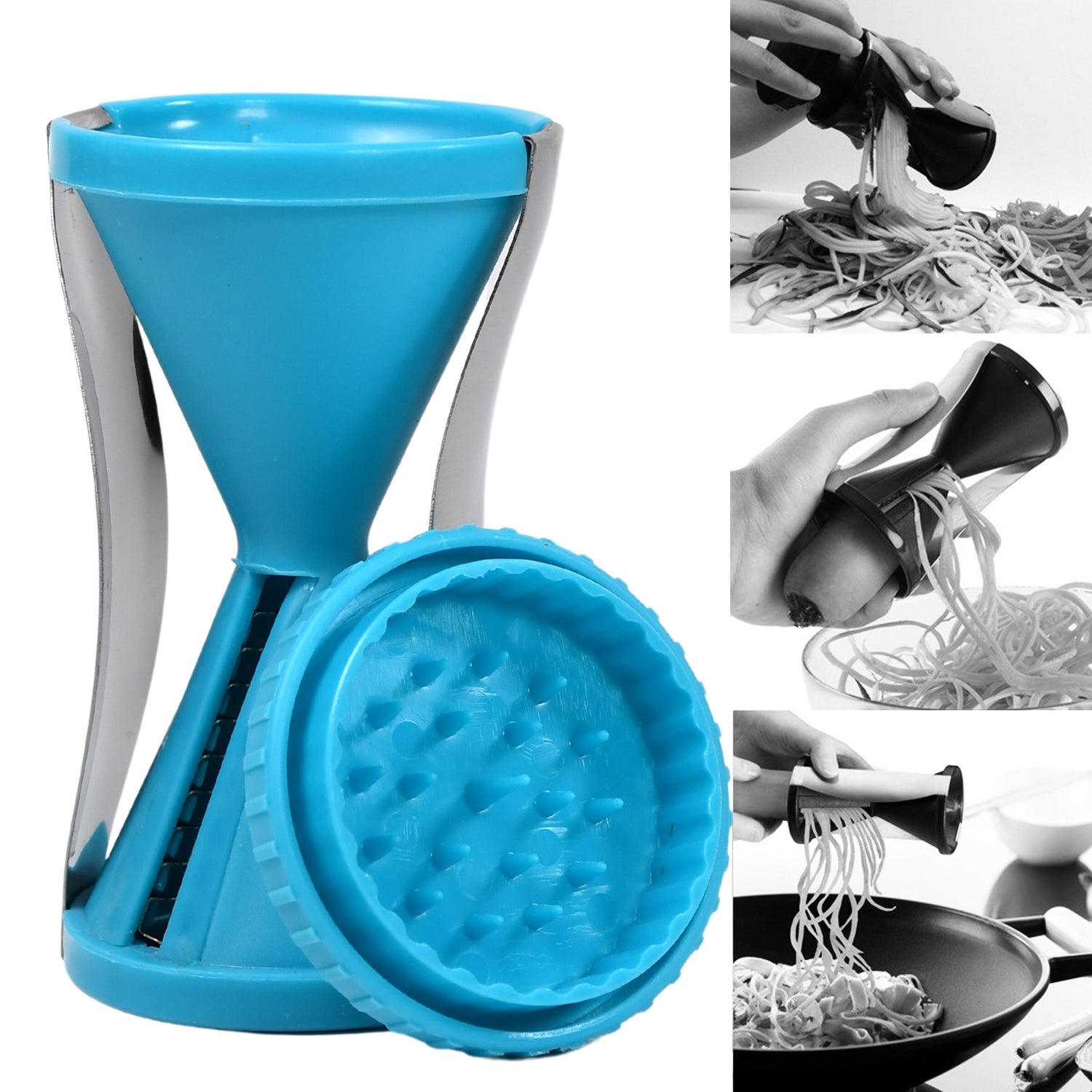 Stainless steel blades of the zoodle maker for consistent spiral cuts.