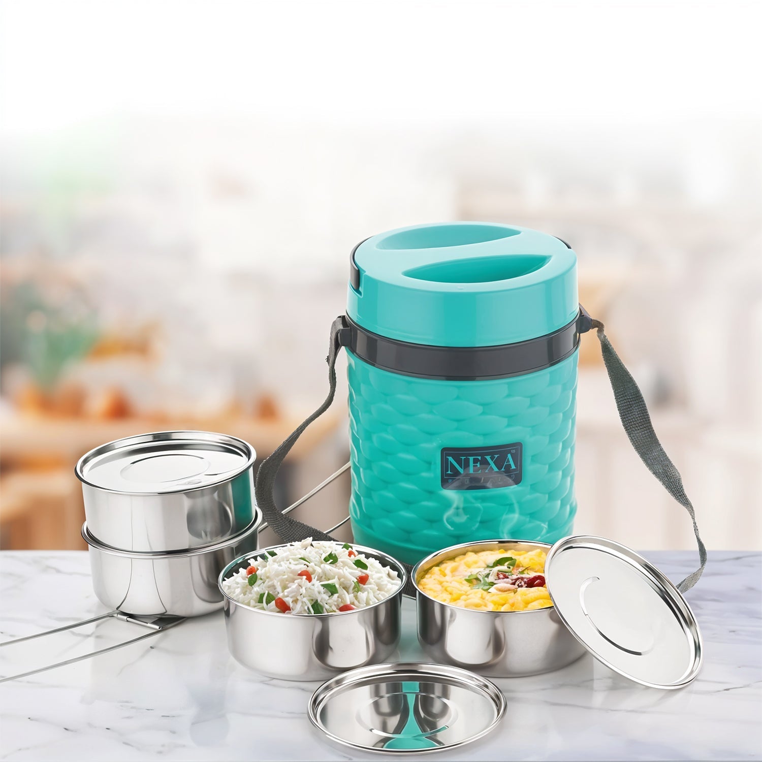 Side view of the Nekza insulated lunch box, emphasizing its double-wall design.
