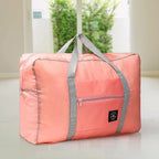 Person carrying the lightweight blue Foldable Travel Bag over their shoulder.