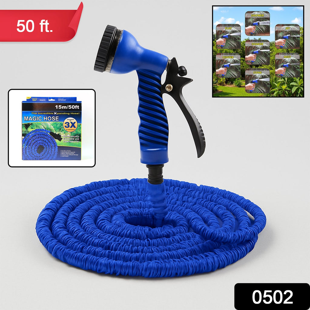 Compact 50 Ft expandable hose pipe coiled for easy storage.